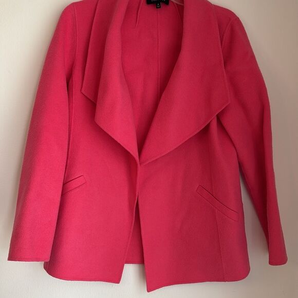 Talbots Wool blend open front Women's Bright Pink cowl jacket sweater medium EUC - Picture 3 of 9